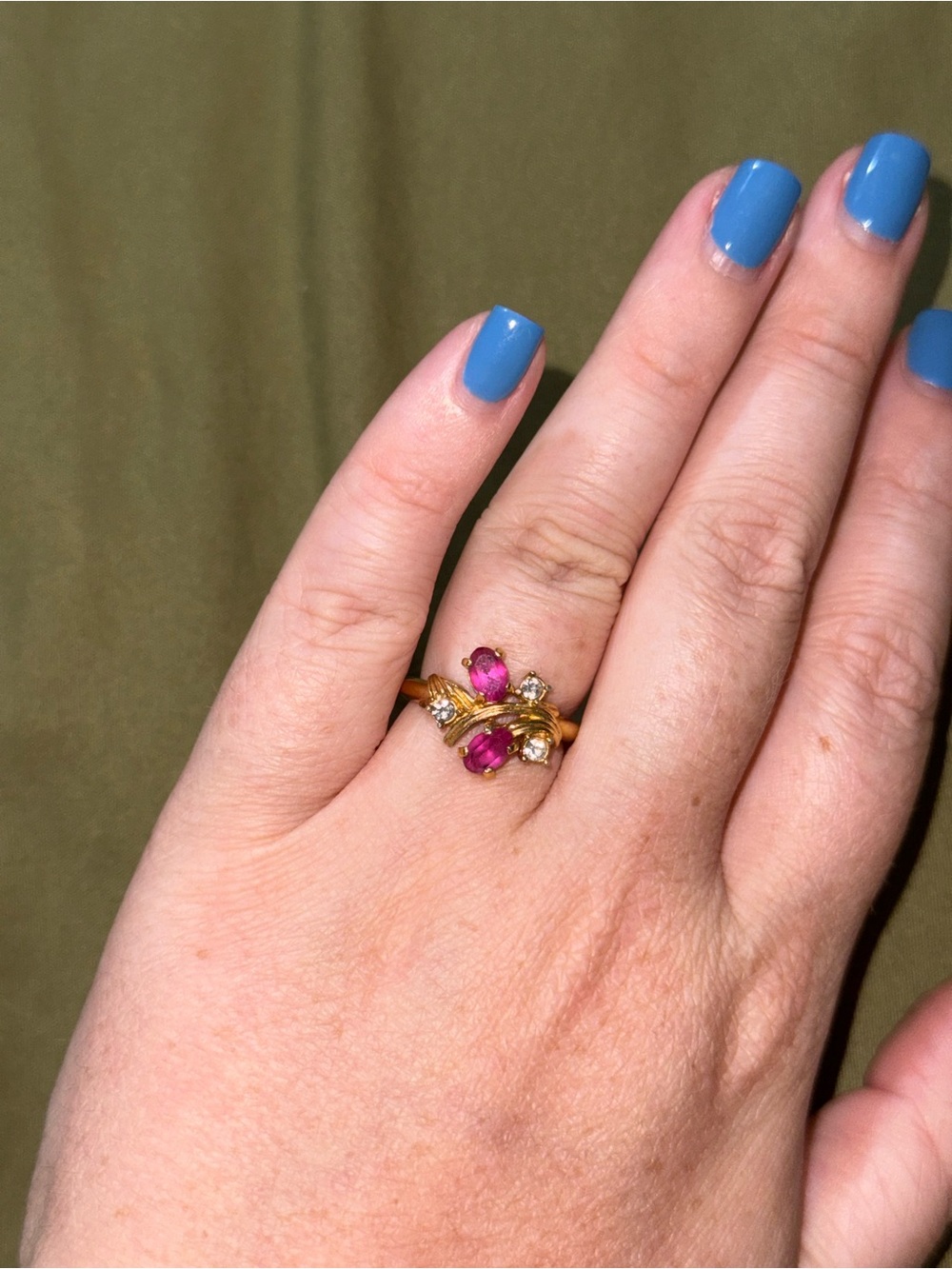 Avon Gold Ring with Pink Gemstone Cluster